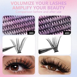 Wabuyao Cluster Lashes, Lash Extension Kit 30D 40D Individual Lashes D Curl Eyelash Extension Kit with Applicator and Lash Bond&Seal, Black