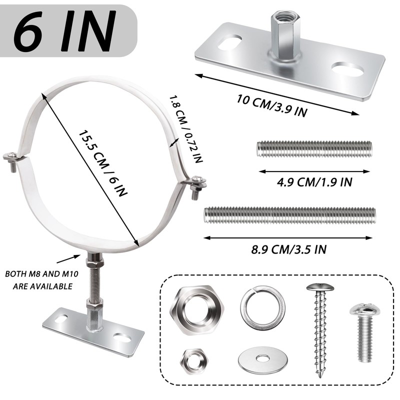 2 Sets 6 Inch Adjustable Pipe Bracket Heavy Duty Adjustable