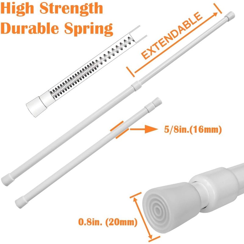 KXLife 2 Pack 5/8" Spring Tension Curtain Rod, Adjustable Tension
