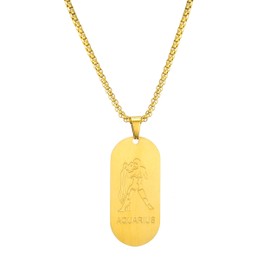 AFSTALR Men’s Gold/Silver/Black Necklace, 12 Constellations, Star Sign Chain, Dog Tag Pendant, Constellation Chain, Wassermann, Stainless Steel