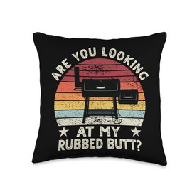BBQ Brisket Rub Grill Smoker Pitmaster Accessories Are You Looking at My Rubbed Butt Funny BBQ Smoker Grill Dad Throw Pillow, 16x16, Multicolor