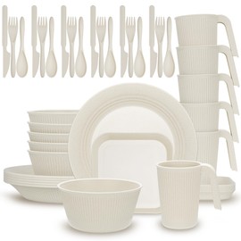 42-Piece Dinnerware Sets - Plates and Bowls Sets, Unbreakable Wheat Straw Dinnerware Sets Dish Set, Dishwasher Microwave Safe Dinner Plates, Kitchen Dishes Set for 6