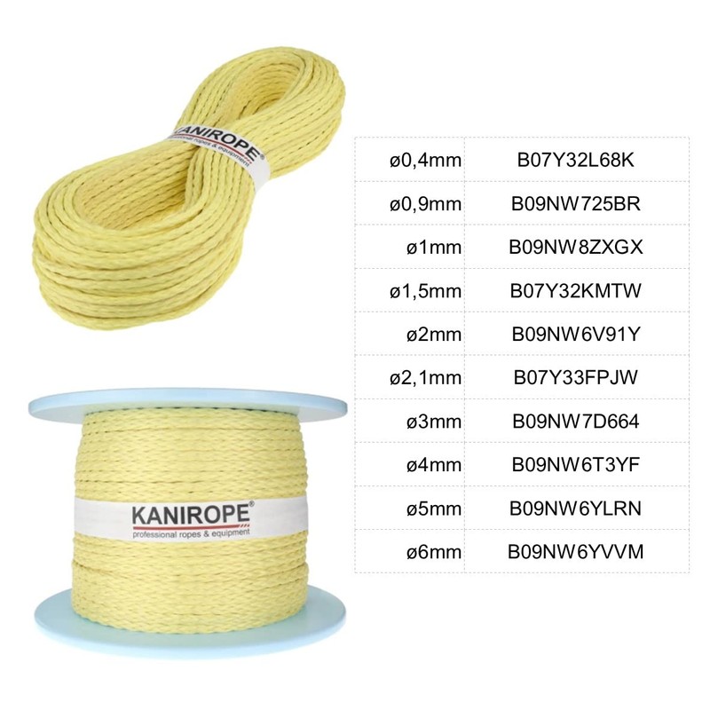 Kanirope® Aramid Rope Arabraid 3 mm 20 m Yellow 8-Way