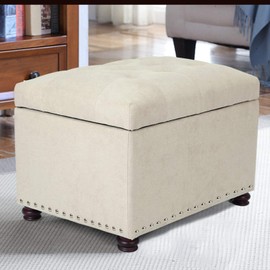 Joveco Storage Ottoman Rectangular Fabric Organization Bench (Beige)