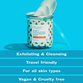 Mylee 2 in 1 Exfoliating & Cleansing Pads - Ideal for Travelling - Make-Up Pads - Vegan & Cruelty Free - 25 pads In Jar