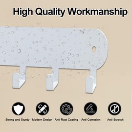 AIVORO Pack of 2 Key Holders with 6 Hooks, Aluminium Key Holder, No Drilling, Thin and Portable, Key Organiser, Suitable for Entrance, Living Room, Kitchen (White)