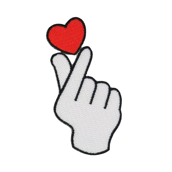 Finger Heart Sign Fabric Patch for Iron-On or Sew On