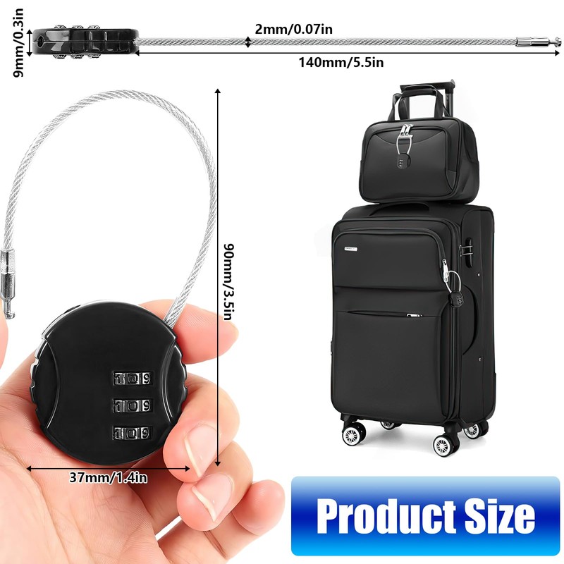 Wire Rope Lock, 2 Pcs Mini Code Lock, Wire Rope
