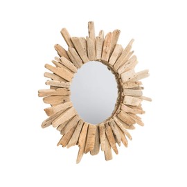 DEMDACO Circular Driftwood Natural Brown 23 x 23 Wood and Glass Wall Mounted Mirror