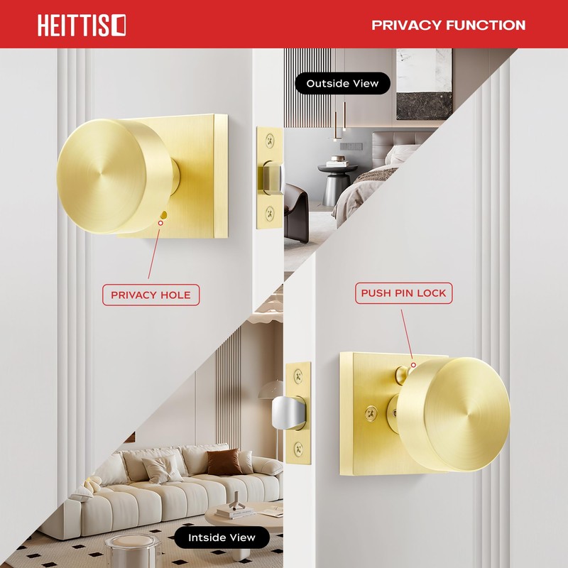 Heittis 3 Pack Gold Door Knobs Interior, Heavy Duty Gold