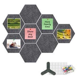 ANLIOTE 8-Pack Hexagon Felt Cork Board with 80 Push Pins, 1/2" Thick Felt Bulletin Pinboard with Adhesive Tabs, Geometric DIY Cork Board Wall Tiles for Home Office Classroom (Dark Grey)