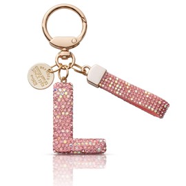 MORSUNBELA Letter Keychain for Girls Keychain Letter L Pink Bag Charm Rings for Women Initial Key Ring