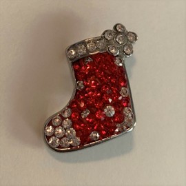 NOOSA 18mm Snap Bead -Christmas Stocking Red with Clear Crystals & Bow- XMAS, Winter
