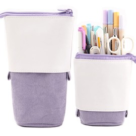 Friinder Pen Pencil Telescopic Holder Stationery Case, PU Corduroy Stand-up Retractable Transformer Bag Colorful Organizer, Great for Christmas Holiday Gift Cosmetics Pouch Makeup Bag