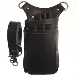 GLASS FROG Scissor Case, 6 Scissors, Body/Belt, Genuine Leather, Hairdresser Trimmer, Tall (Black)