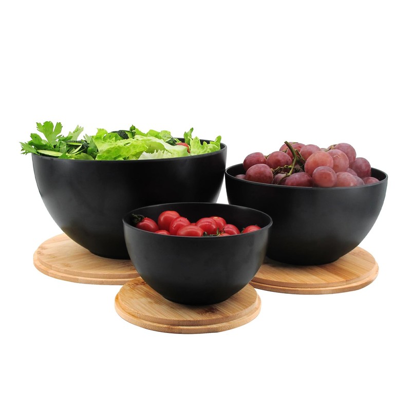 ECOWAY Salad Bowl Set of 3 with Bamboo Wooden Lids,