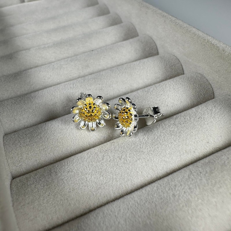 Sterling Silver & Gold Dipped Daisy Flower Stud Earrings