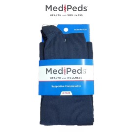 Medipeds Unisex Over The Calf Mild Compression Navy Socks Large 2-Pack