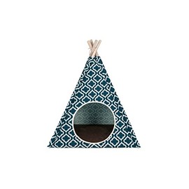 P.L.A.Y. Classic Cozy Cove Pet Teepee Tent for Dogs & Cats - Cotton Canvas Pet Bed House, Removable Pillow, Indoor/Outdoor, Machine Washable (Navy)