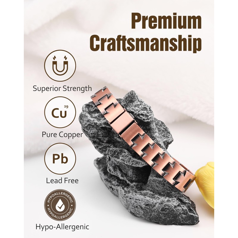 Jecanori Pure Copper Bracelet for Men, 2X Strength Magnetic Bracelets