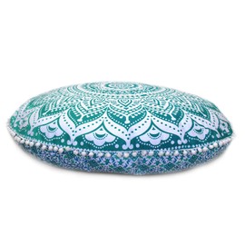 ICC Large Round seat Floor Cushion Chair Ottoman Cover, Pouf Pillow Meditation Floor Cushions Covers, Seating pouffe Throw Covers Craft Room Furniture for Sitting Cover 32" Inches Green