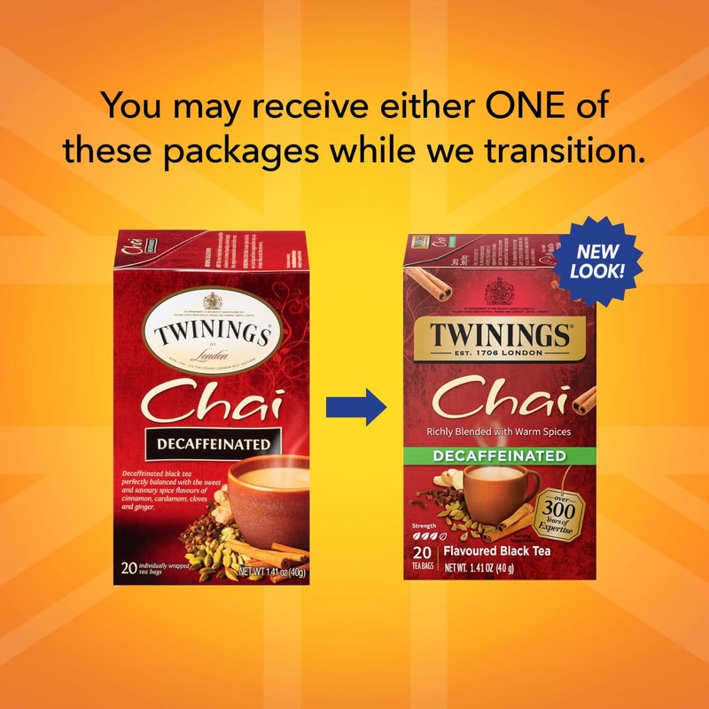 Twinings Decaffeinated Chai Tea, Black Tea Blend with Cinnamon, Ginger,