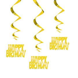 Happy Birthday Gold Foil Hanging Swirl Decorations 81)m Pack of 3 - Stunning and Elegant Party Decor