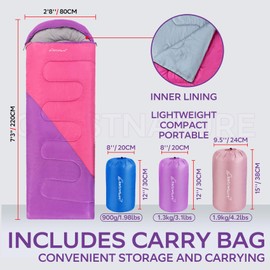 Clostnature Sleeping Bag for Adults and Kids - Lightweight Camping Sleeping Bag for Girls, Boys, Youths, Ultralight Backpacking Sleeping Bags for Cold Weather - Compression Sack Included(Right Zipper)