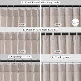 Joywell Linen Pinch Pleated Window Curtains 102 Inch Long,Back Tab Clip Rings Semi Sheer Light Filtering Drapes with Hooks for Bedroom Living Room Decor,W40 x L102,Oatmeal,2 Panels Set