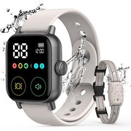 Jugbow Dog Training Collar with Watch-Style Remote, 3300FT Waterproof IPX7 E-Collar, IPX7 Hand-Free Remote 24H Time Display, Electric Vibration Beep Collars for 10-120 lb Dogs(White)