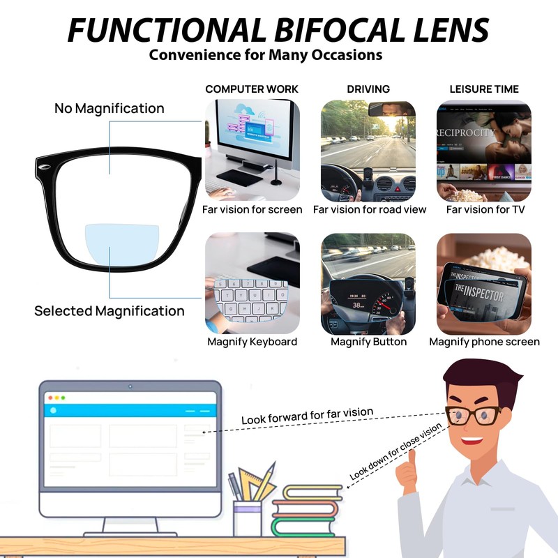 WEMOOTANTS Large Bifocal Reading Glasses Men Blue Light Blocking Readers
