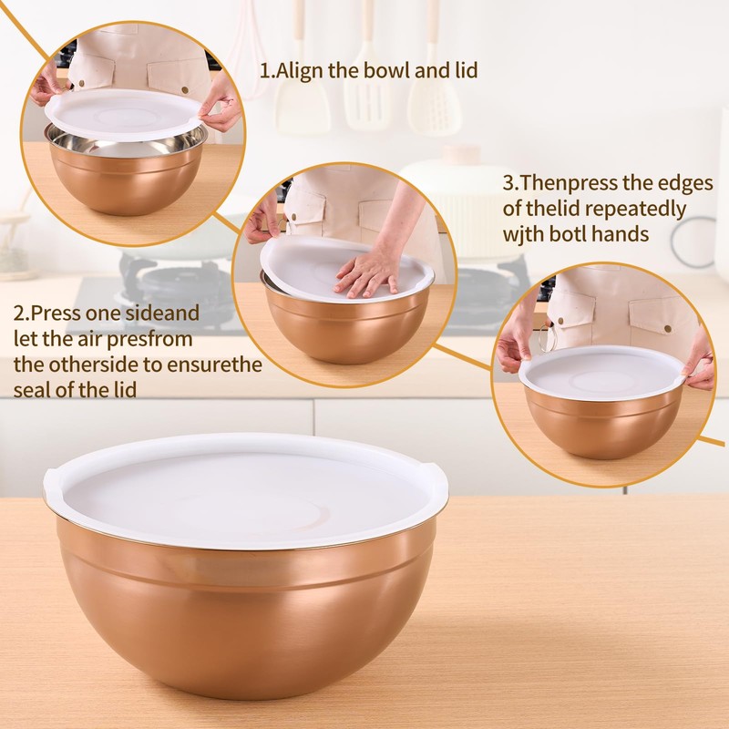 Onlycooker Rose Gold Mixing Bowls With Airtight Lids,Stainless Steel Bowl,Salad