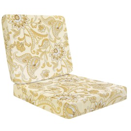 HEBE Outdoor Chair Cushions, Waterproof Deep Seat Patio Chair Cushions, Removable Seat Bottom & Back Cushion Covers with Ties, Handles for Sofa, Set of 2