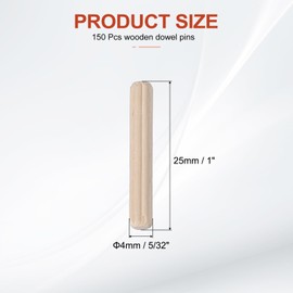 MECCANIXITY Wooden Dowel Pins 5/32" x 1" (4mm x 25mm) Straight Dowel Rods Wood Fluted Dowels Rods for Crafts Furniture DIY Hardwood Count 150