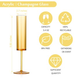 SHIQIKEJIPTY 12 PCS Amber Glass Champagne Flutes 5.4 Oz Long Stem Champagne Flutes Plastic Acrylic Champagne Glasses Colored Sparkling Wine Glasses Reusable For Luxury Party Wedding Bar Birthday Use