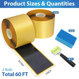 2Pcs Pond Liner Seam Tape, 3" x 30' Double Sided Butyl Rubber Tape Kit, Waterproof Seam Tape & 2 Pcs Sponge & Roller, Self Adhesive Patch Repair Tape for EPDM, HDPE Pond Liners Roof Deck RV