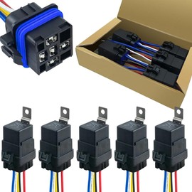 5-PIN SPDT Automotive Relay 40/30A AMP 12V DC 5 Pack Waterproof Starter Relay Kit with Heavy-Duty 12 AWG Tinned Copper Wires, Automotive Cars and Trucks