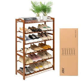 Shoe Rack for Front Foor Entrance, Bamboo Shoe Rack for Closet Shoe Organizer Closet Organizers and Storage Shelves (Brown, 6 Tier)
