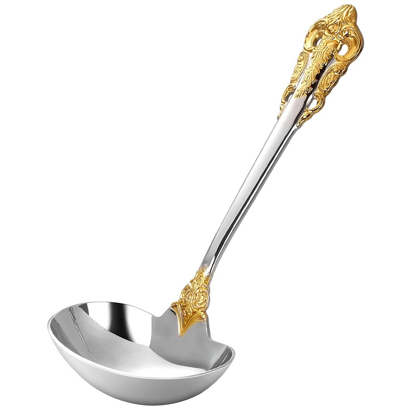 KEAWELL Luxury Gravy Ladle, 18/10 Stainless Steel, Gold Accent, Small
