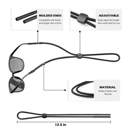 KECHIO Sports Glasses holder Strap(3 PCS) - Sunglasses strap for Men Women kids - Adjustable sunglasses string chain lanyard retainer - Eyeglass Holders Around Neck, black