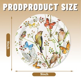 AnyDesign 50 Pcs Bird Paper Plates Watercolor Bird Butterfly Flower Disposable Plates 9 Inch Party Tableware for Wedding Birthday Holiday Table Decor Supplies