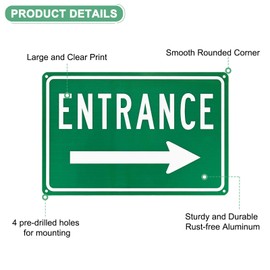 M METERXITY 1-Pack Right Arrow Entrance Sign 12x8 Inch Aluminum Reflective Enter Here Signs Rust Free Waterproof Entrance Signs for Business/Door[White Letters On Green Background]