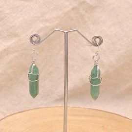 Natural Aventurine Wire Wrapped Point Crystal Earrings for Women Reiki Energy Healing