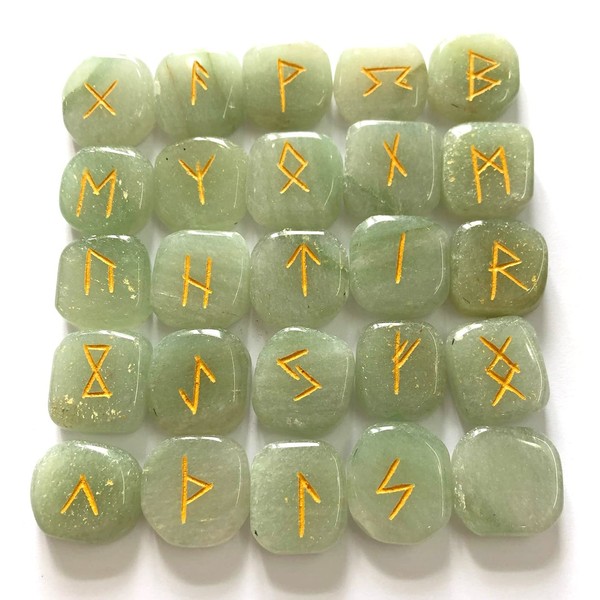 CRYSTALMIRACLE Aventurine Quartz Tumbled Engraved Alphabet Rune Stones Set Crystal Healing Gift Reiki Chakra Energy Meditation Handmade for Unisex (0.5 to 0.75 inches approx)