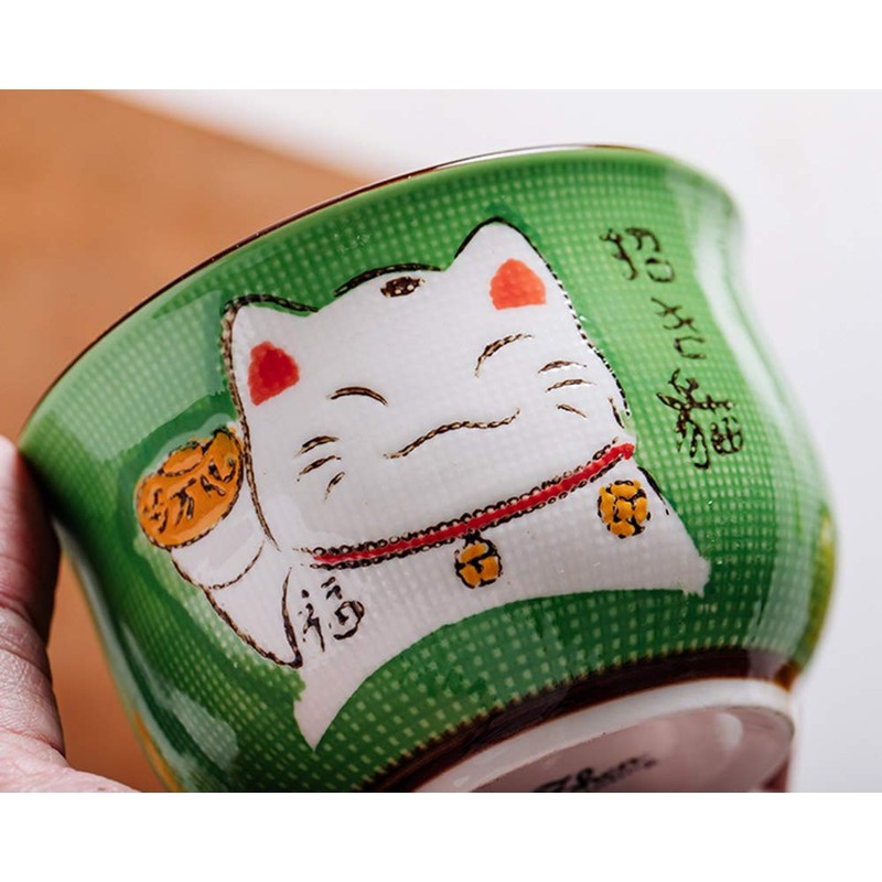 Ceramic Japanese Lucky Cat Sugar Bowl Salt Storage Jar with