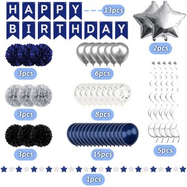 Recosis Birthday Decorations for Men, Black and Navy Blue Party Decorations Happy Birthday Decorations with Banner for Men Boy 30th 35th 40th 50th 60th 70th Anniversary Birthday Decor