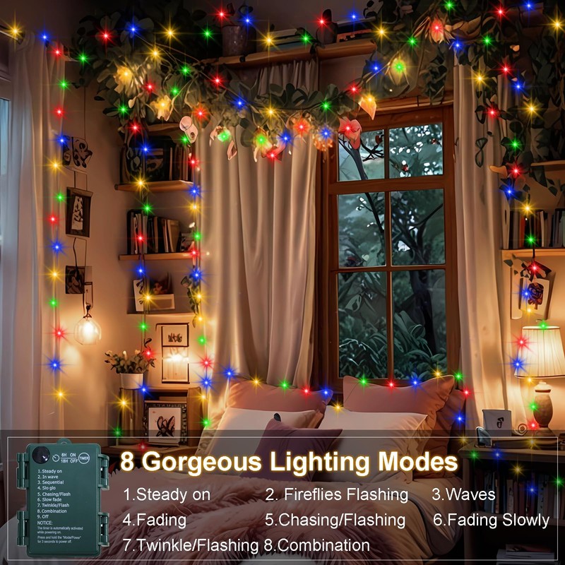 2 Pack Fairy Lights Battery Operated, 33Ft 100 LED String
