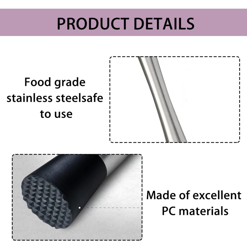 Cocktail Muddler,Silver Muddler,21cm Stainless Steel Cocktail Muddlers,cocktail Muddlers with Black
