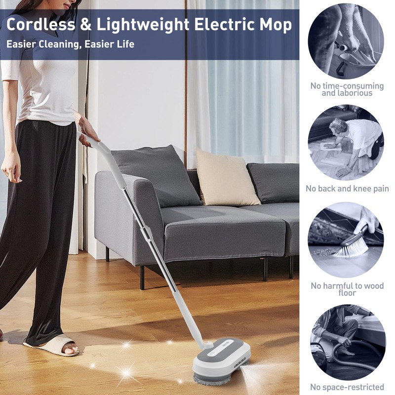 Cordless Electric Spin Mop, Electric Floor Cleaner with Water Sprayer