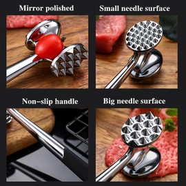Homeily Meat Tenderiser, Zinc Alloy Double Sided Meat Hammer with Handle, Meat Plater, Dishwasher Safe Meat Hammer for Cutlets, Steak, Beef, Chicken, Pork